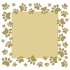 Wall Mural - Paw prints animal golden frame border card design template with copy space for text.