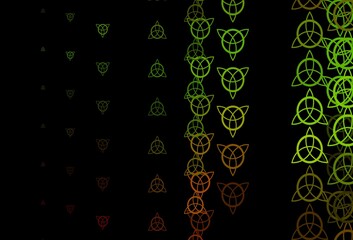 Dark Green, Yellow vector background with occult symbols.