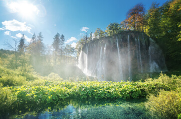 Canvas Print - waterfall in forest, Plitvice Lakes, Croatia