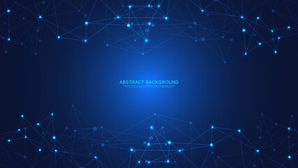 Abstract technology background with connecting dots and lines. Digital technology of global network connection and communication.