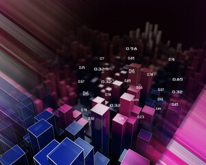 Wall Mural - 3D rendering of abstract  infographic with color columns and blurred lines.  Business and finance analytics representation.  Futuristic geometric analyze data concept. Big data.