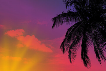 Sticker - Sunset on tropical beach with palms