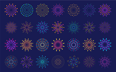 abstract burst pattern fireworks set. flat colorful star shaped firework geometric pattern collectio
