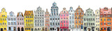 Fototapeta  - Multi-colored retro and vintage old-fashioned houses. Amsterdam. Watercolor hand drawing illustration
