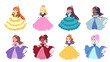 Set of eight cute different little princesses.