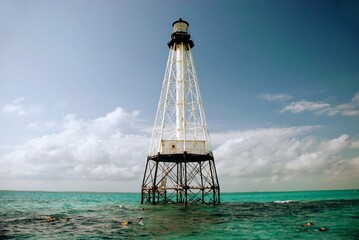 Wall Mural - close up shot of alligator reef lighthouse under the peaceful sky
