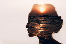 Woman With Sun, Boat And Clouds In Her Head.