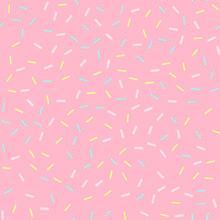 Seamless Background. Pink Donut Glaze Or Ice Cream Top With Many Decorative Sprinkles. Celebration Confetti Pattern