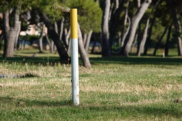 Canvas Print - Selective focus shot of a golf course without a flag in golf field