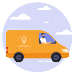 Flat design vector illustration of delivery van. Online delivery service concept, online order tracking, delivery home and office.