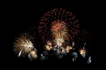 fireworks exploding on the black sky. celebration and anniversary concept.