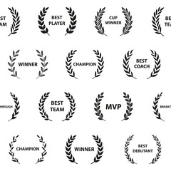 Wall Mural - sport awards and best nominee award wreaths on white background. seamless pattern