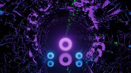 Sticker - Abstract illustration of a purple sci-fi tunnel with purple and blue glowing globes