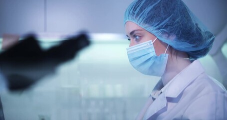 Wall Mural - female doctor working in laboratory. studying medical samples