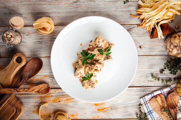 Poster - Chicken fillet with mushrooms and creamy sauce