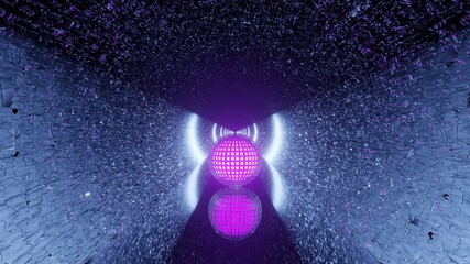 Poster - Abstract illustration of a spaceship tunnel with a pink glowing sphere