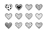 Fototapeta  - heart vector doodle element. collection of hand drawn hearts.	