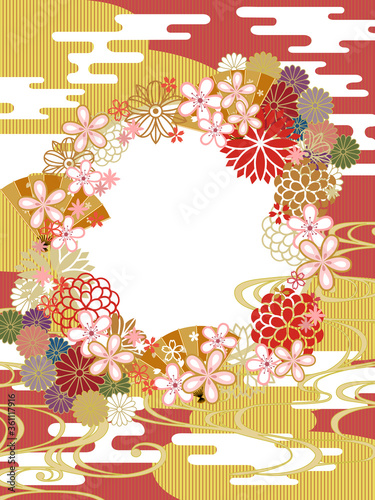 和柄赤金シンプル雲背景素材菊 Wall Mural Wallpaper Murals Risings 和柄赤金シンプル雲背景素材菊 Wall Mural Wallpaper Murals Risings