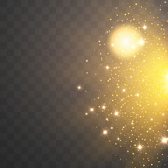Wall Mural - golden particles glow light effect. glowing yellow powder splash circles. abstract gold bokeh luxury