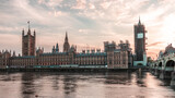 Fototapeta Big Ben - Parliament of the United Kingdom in Westminster, London during lockdown at sunset