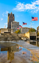 Sticker - Downtown Detroit skyline from Hart Plaza - Michigan, United States