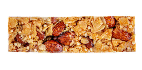 Granola bar isolated on white background. Cereal energy Muesli bar Top view