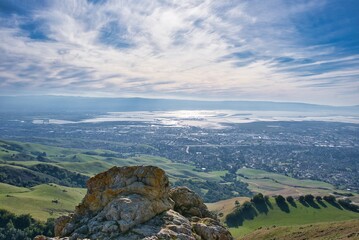 Panoramic shot of the beautiful view in Mission Peak Regional Preserve, located in Fremont, USA