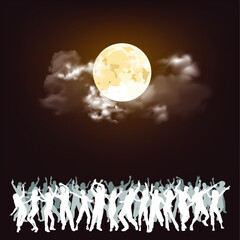 people partying at an event under a stunning full moon with copy space for own text