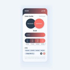 Color guide smartphone interface vector template. Mobile app page light theme design layout. Flat UI for application. Paints combination catalog screen. Color scheme. Phone display