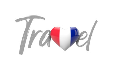 Wall Mural - Travel France love heart flag. 3D Rendering