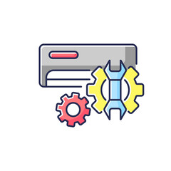 Sticker - AC repair service RGB color icon. Air conditioning systems professional maintenance. Technical diagnostics and installation assistance. Isolated vector illustration