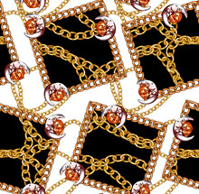 Fashion Seamless Pattern Golden Chains Design White Background