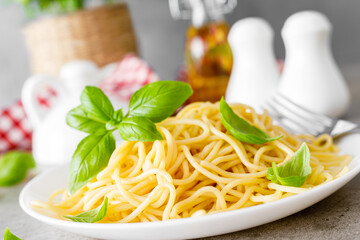 Sticker - Pasta. Traditional italian food. Vermicelli with fresh basil