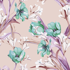 Wall Mural - Spring Bouquet Seamless Pattern. Hand Painted Illustration. Watercolor Background.