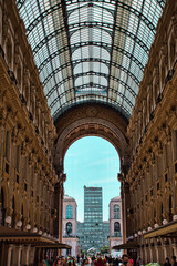 Famous Galleria Vittorio Emanuele II in a beautiful summer day in Milan