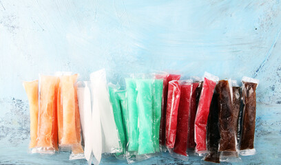 Poster - Colorful frozen fruit bar ice pops. Frozen Popsicles