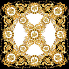 Poster - golden floral baroque pattern in white black background. Antique new season style. Beautiful baroque