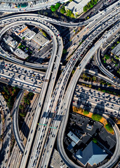 Poster - Aerial view of a massive highway intersection in Los Angeles
