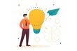 © elizaliv - Young man launches a business idea, a business startup. Flat 2D character. Concept for web design