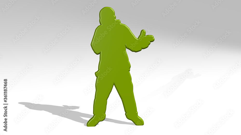 Singer Wall singer on the wall. 3D illustration of metallic sculpture over a white ...