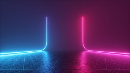 Wall Mural - 3d render, abstract futuristic neon background with glowing lines