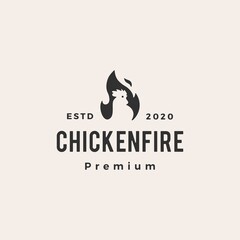 Wall Mural - chicken fire flame hipster vintage logo vector icon illustration