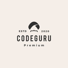 code guru hipster vintage logo vector icon illustration