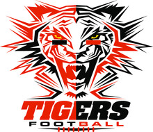 Tribal Tigers Football Team Design With Mascot And Laces For School, College Or League