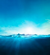 blue ocean underwater , deep ocean, blue water waves with sun beam clear view realistic, world oceans day banner with copy space, world ocean day fresh water lake, sea water