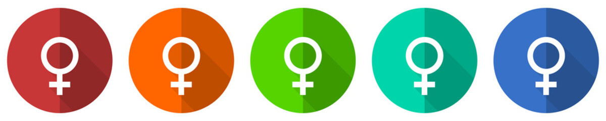 Aufkleber - Female icon set, red, blue, green and orange flat design web buttons isolated on white background, vector illustration