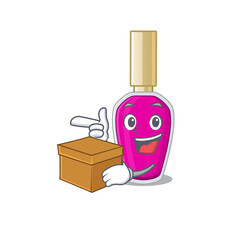 Wall Mural - A smiling pink nail polish cartoon mascot style having a box