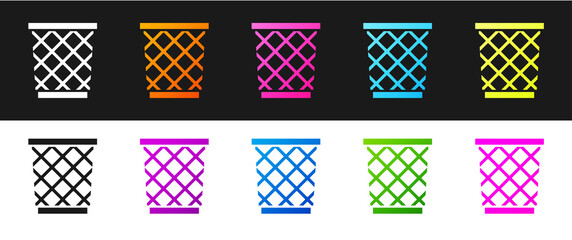 Wall Mural - Set Trash can icon isolated on black and white background. Garbage bin sign. Recycle basket icon. Office trash icon. Vector Illustration.