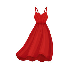 Red Dress With Thin Shoulder Straps And Wide Dress Border Vector Illustration