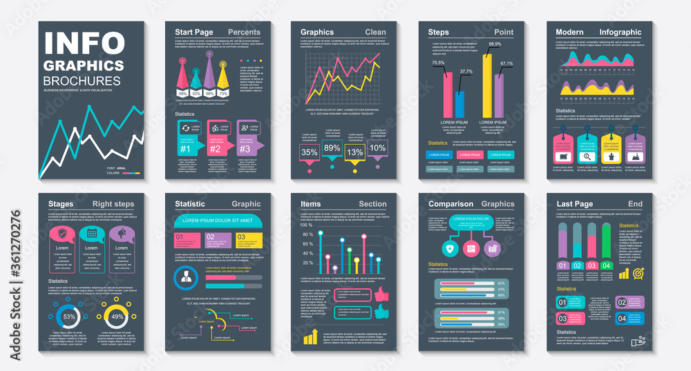 Infographic brochures data visualization vector design template. Can be used for info graphic, resume and cv, web, print, magazine, poster, flyer, brochure, annual report, marketing, advertising.